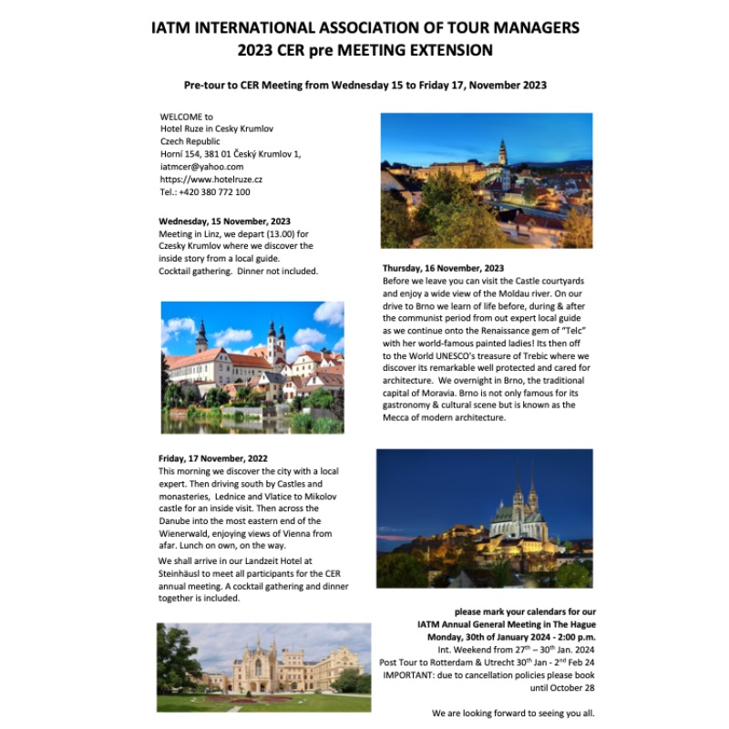 Image representing IATM CER Pre-tour  2023 -Treasures of Bohemia & Moravia from International Association of Tour Managers
