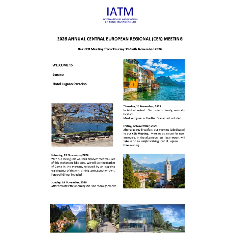 Image representing IATM CER Meeting in Lugano 2026 from International Association of Tour Managers